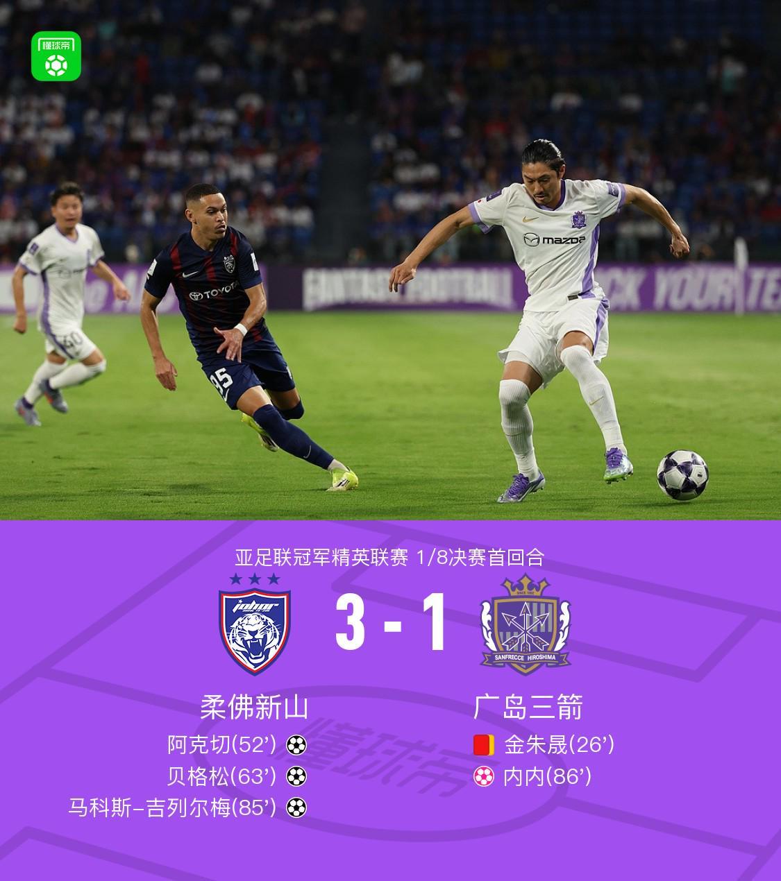 九游官网-首回合柔佛新山3-1十人广岛三箭，阿克切世界波，金朱晟染红
